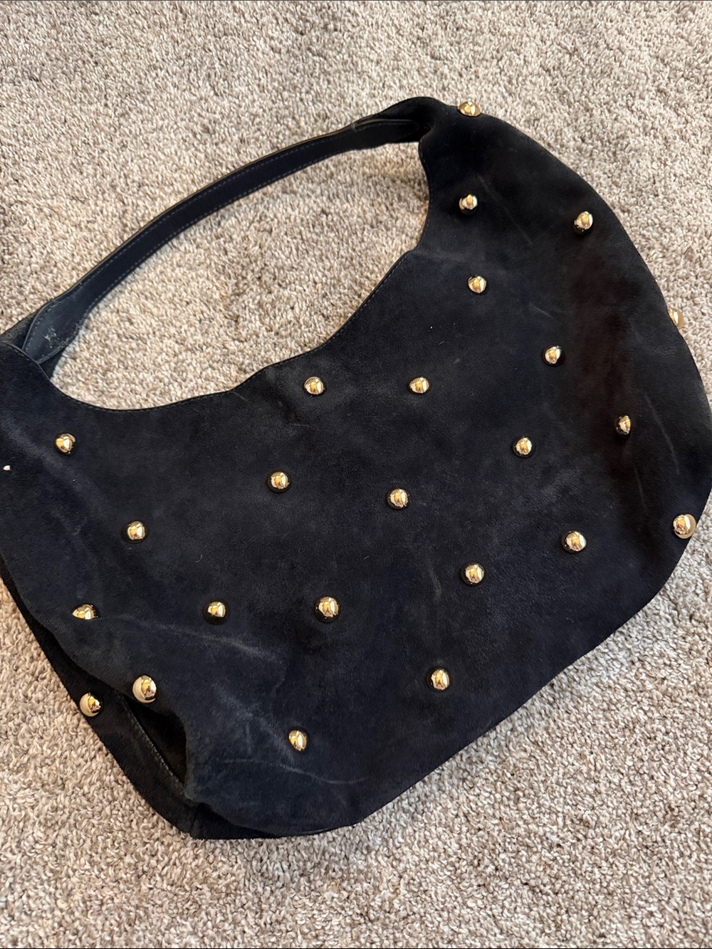 Madewell Navy Suede Shoulder Bag with Gold Studs - Picture 3 of 5